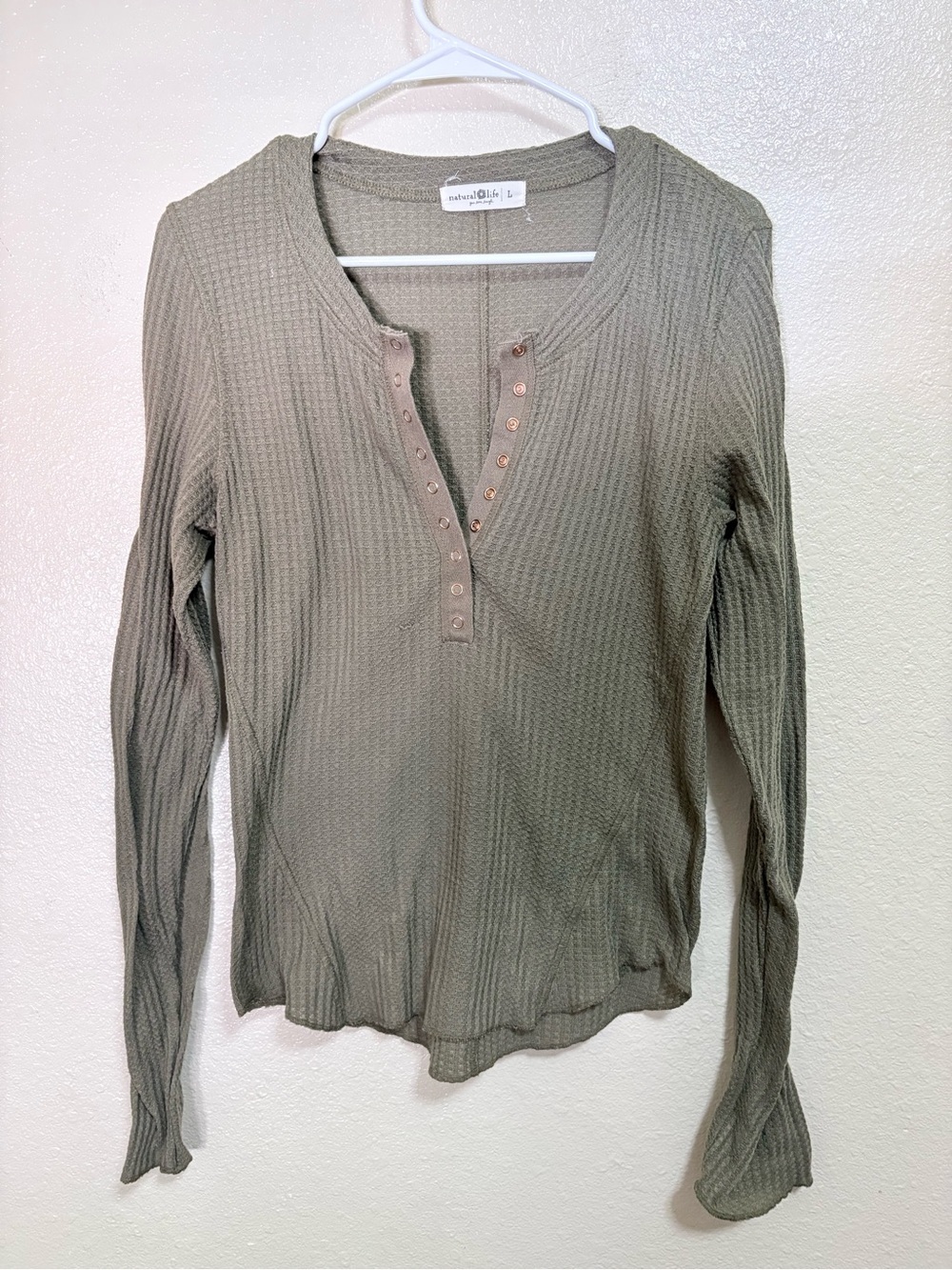 NATURAL LIFE Olive Ribbed Long-Sleeve Henley